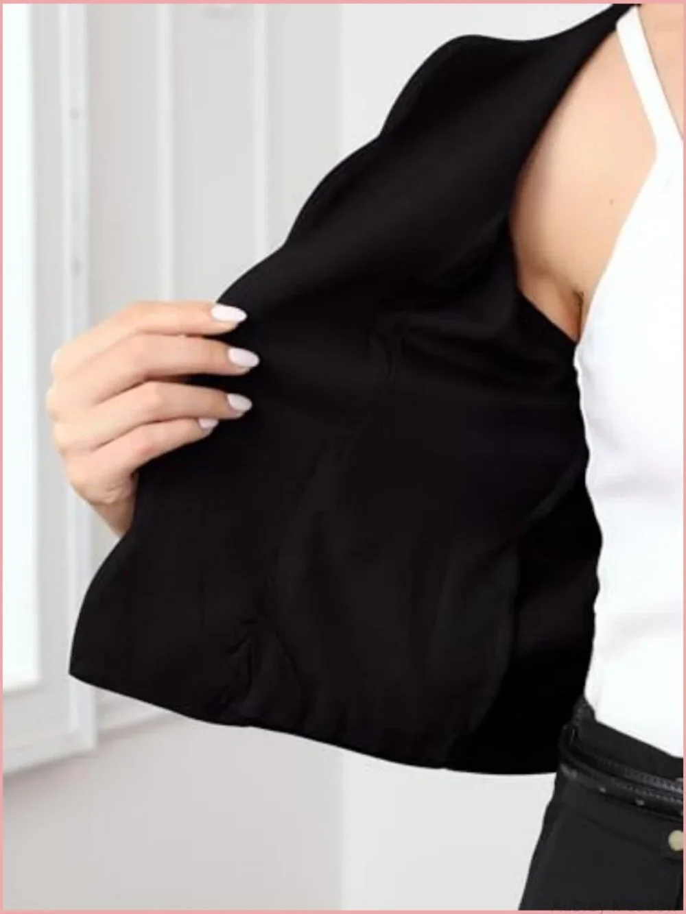 Crop Blazer Open Front 3/4 Sleeve Collarless Jacket Business Casual